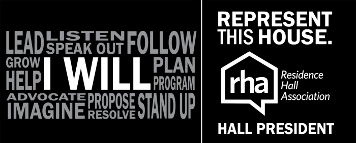 Rutgers Residence Hall Association Hall President T-shirt Design - Front (left); Back (right)
