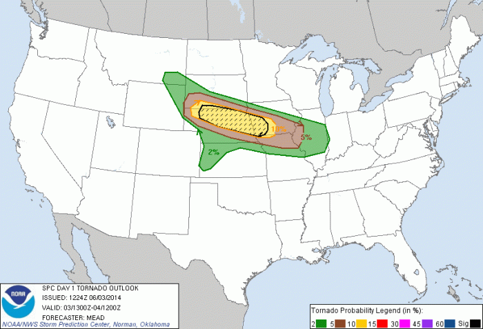 SPC Day 1 Probabilistic Tornado Outlook for June 3, 2014 Issued at 13Z