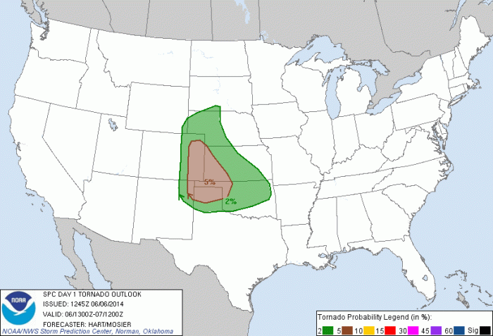 SPC Day 1 Probabilistic Tornado Outlook for June 6, 2014 Issued at 13Z